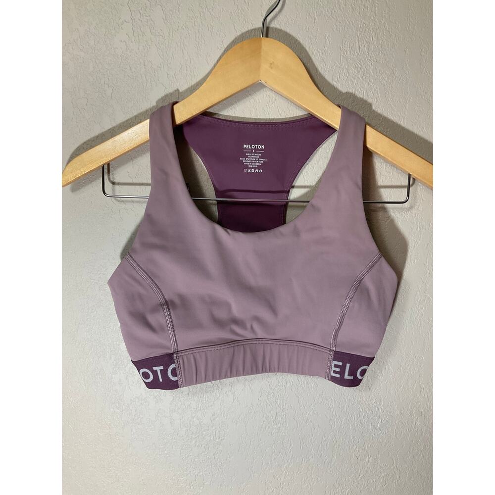 Peloton purple sports bra with a racerback design SZ S